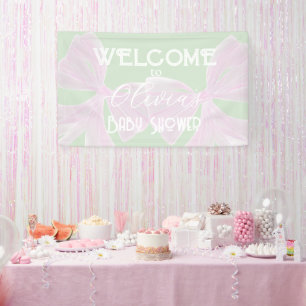 Twins Pink bows mint Baby girl shower  Banner