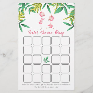Twins Pink Flamingo Baby Shower Bingo Card
