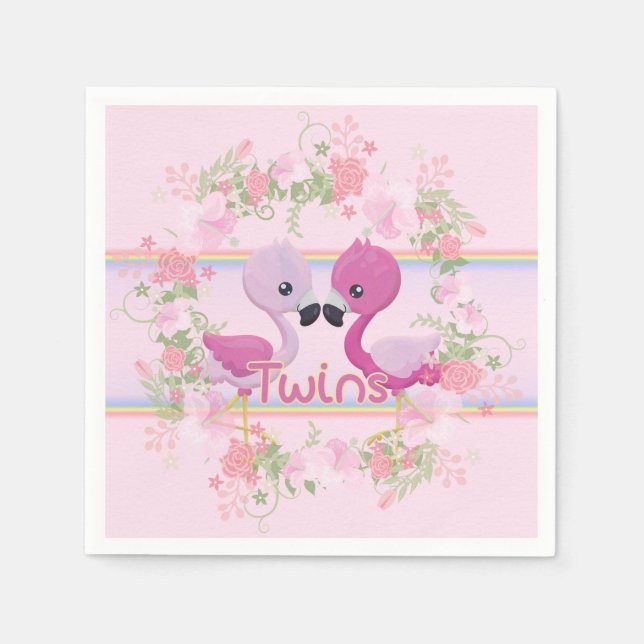 Twins Pink Flamingo Baby Shower Napkins (Front)