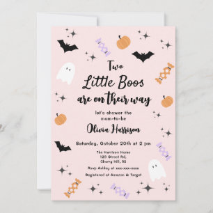 Twins Pink Little Boo Halloween Baby Shower Invitation