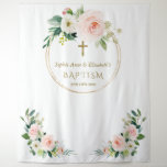 Twins Pink White Floral Baptism Gold Photo Prop   Tapestry at Zazzle