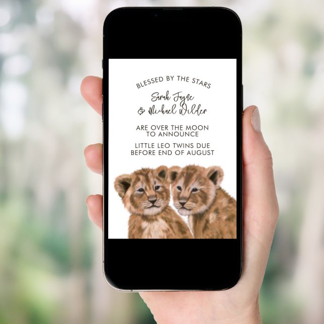Twins Pregnancy Announcement Cards Baby Lion Cubs (Front Digital)