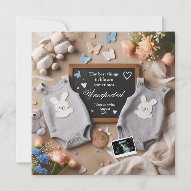 Twins Pregnancy Announcement – Gender-Neutral  (Front)