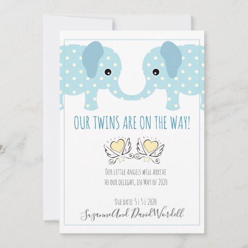 Twins Pregnancy Announcement Whimsical Elephants