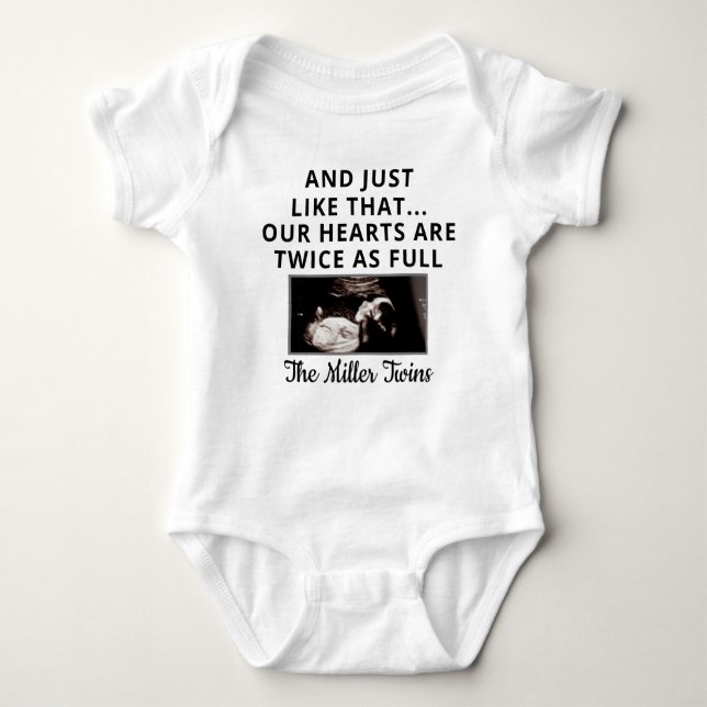 Twins Pregnancy Announcement with Ultrasound Baby Bodysuit (Front)