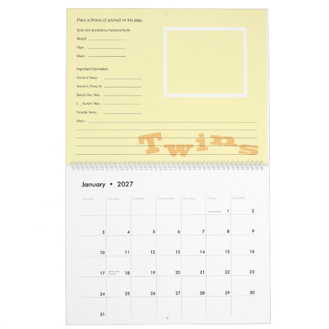 Twins Pregnancy Calendar (Jan 2027)