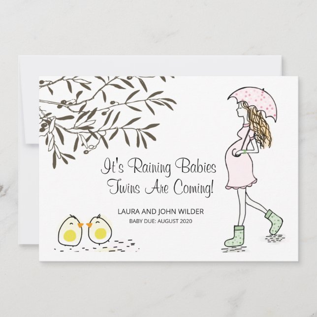 Twins Pregnancy Pregnant Mom With Umbrella Announcement (Front)