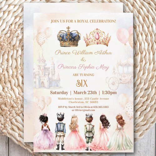 Twins Prince Princess Crown Royal Birthday Invitation