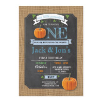 Twins Pumpkin 1st First One Birthday Party Invite