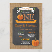 Twins Pumpkin 1st First One Birthday Party Invite