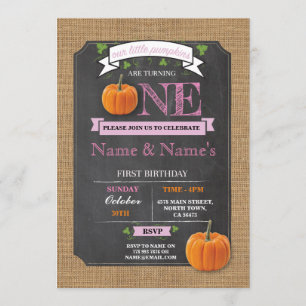 Twins Pumpkin 1st First One Birthday Party Invite