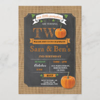 Twins Pumpkin 2nd Second Two Birthday Party Invite