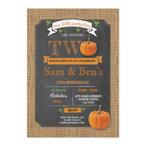 Twins Pumpkin 2nd Second Two Birthday Party Invite