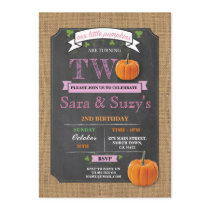Twins Pumpkin 2nd Second Two Birthday Party Invite