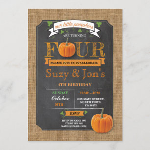 Twins Pumpkin 4TH 4 Fourth 4 Birthday Party Invite