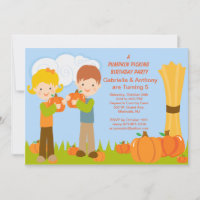 Twins Pumpkin Picking Birthday Party Invitation