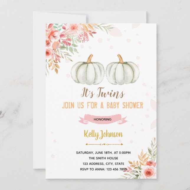 Twins pumpkin shower invitation (Front)