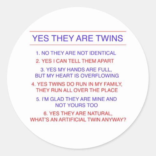 Twins Questions Fraternal Classic Round Sticker
