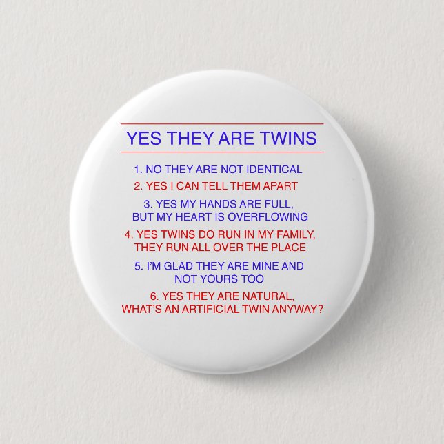 Twins Questions Fraternal Pinback Button (Front)