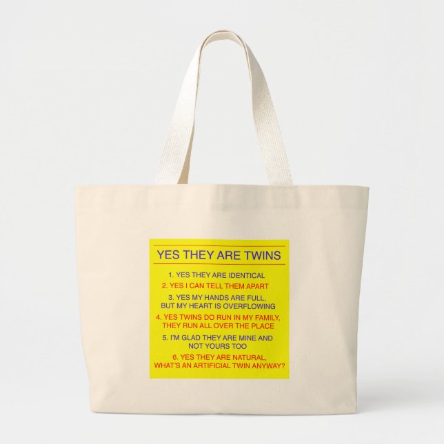 Twins Questions Identical yellow Large Tote Bag (Front)