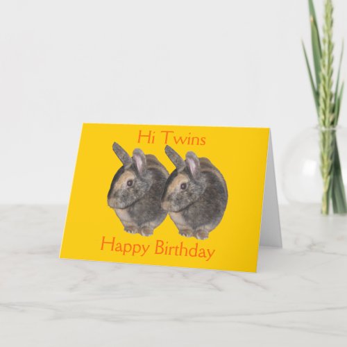Twins rabbit photo birthday card
