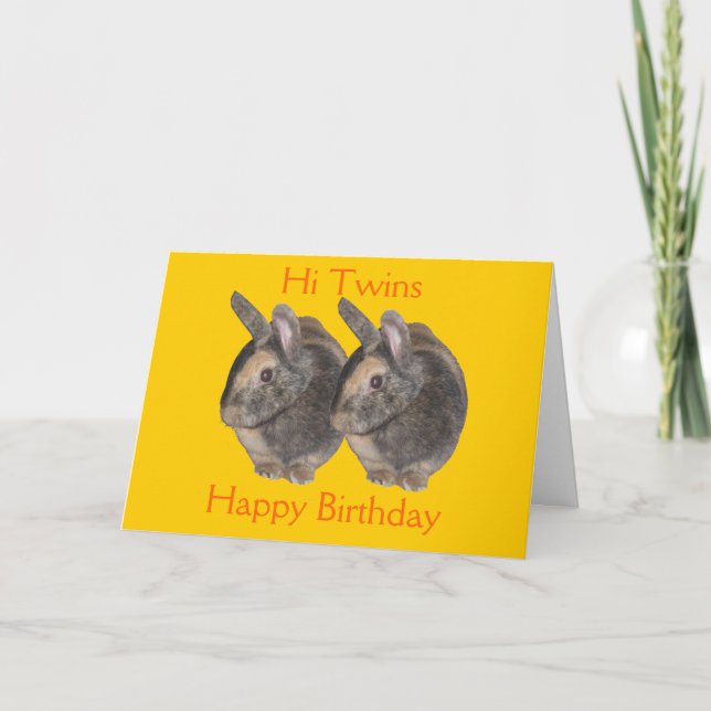 Twins, rabbit photo, birthday card (Front)