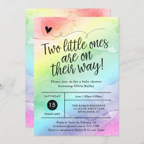 Twins Rainbow Baby Shower Gender Neutral Invitation