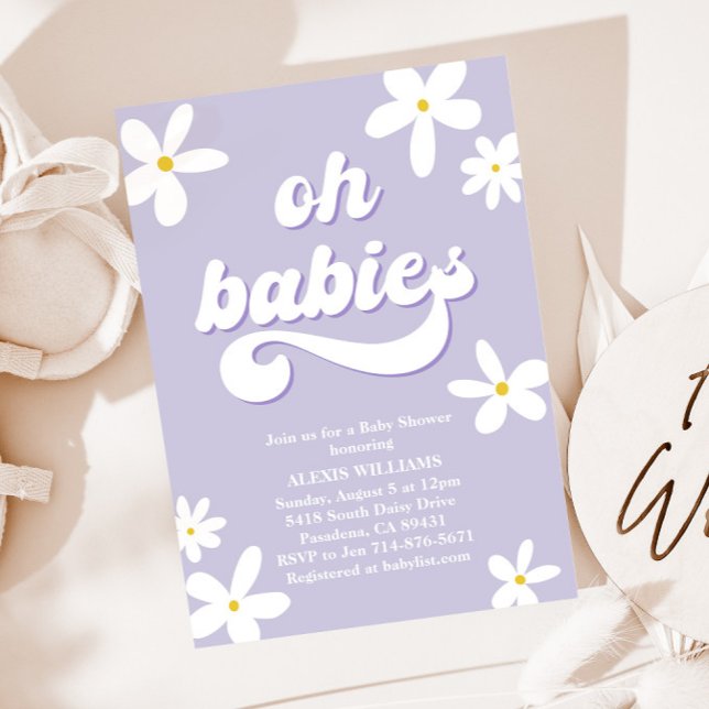 Twins Retro Daisy Baby Shower Baby In Bloom Invitation (Creator Uploaded)