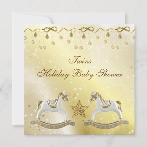 Twins Rocking Horses Neutral Christmas Baby Shower Invitation