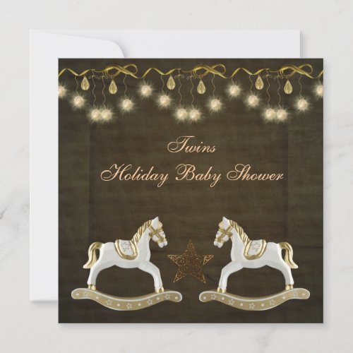 Twins Rocking Horses Neutral Christmas Baby Shower Invitation
