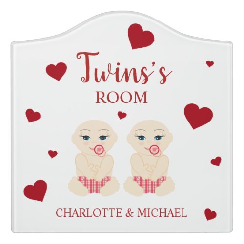 Twins Room Quote with Babies Design in Red Door Sign