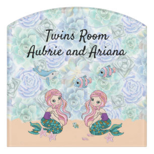 Twins Room Sign with Mermaids & Fish