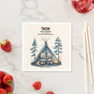 Twins Rustic One Happy Camper Birthday Napkins