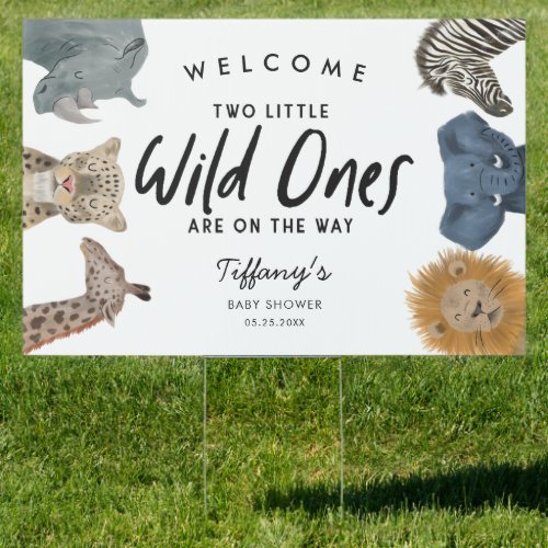 Twins Safari Animals Baby Shower Welcome Yard Sign