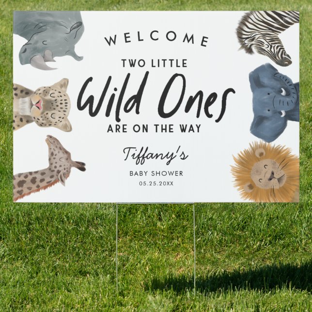 Twins Safari Animals Baby Shower Welcome Yard Sign (Insitu)