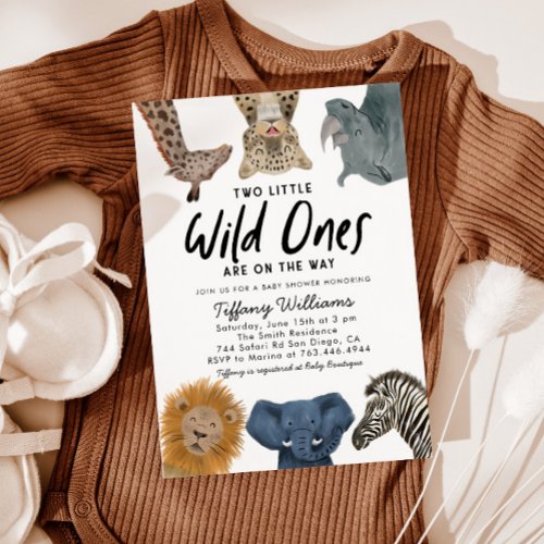 Twins Safari Baby Shower Two Little Wild Ones Invitation