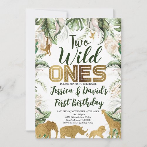 Twins Safari Birthday Jungle WILD Ones Animals Invitation