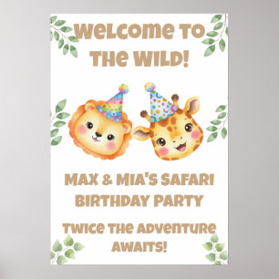Twins Safari Birthday Poster   Welcome to the Wild