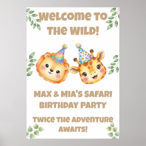 Twins Safari Birthday Poster | Welcome to the Wild