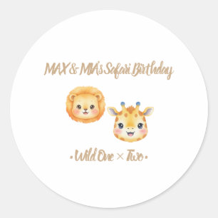 Twins Safari Birthday Sticker Wild One Times Two