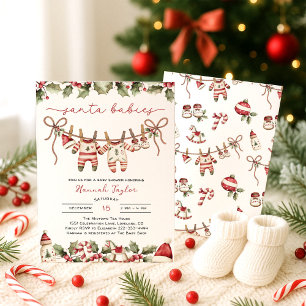 Twins Santa Baby Christmas Baby Shower Invitation
