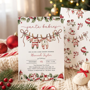 Twins Santa Baby Christmas Baby Shower Invitation