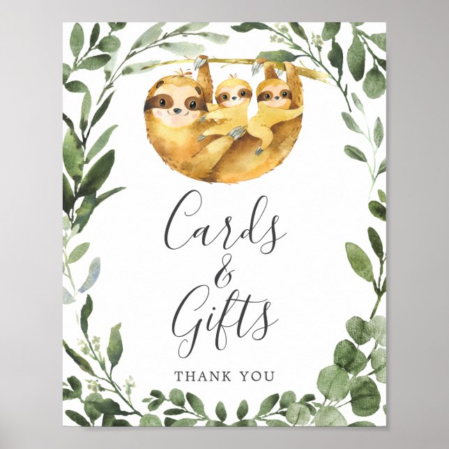 Twins Sloth Baby Shower Cards and Gifts Sign (Front)