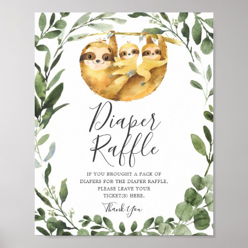 Twins Sloth Baby Shower Diaper Raffle Sign