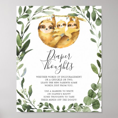 Twins Sloth Baby Shower Diaper Thoughts Sign