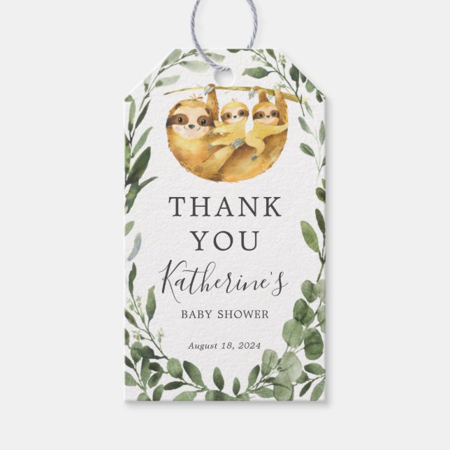 Twins Sloth Baby Shower Favor Tag (Front)