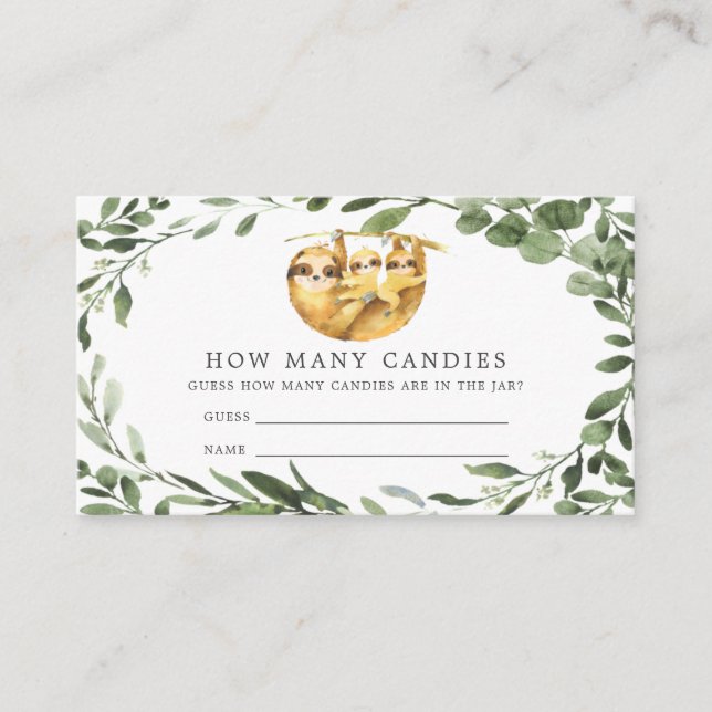 Twins Sloth Baby Shower Guess How Many Candies Enclosure Card (Front)
