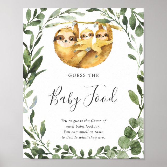 Twins Sloth Baby Shower Guess The Baby Food Poster (Front)