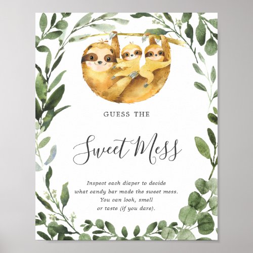 Twins Sloth Baby Shower Guess The Sweet Mess Poster