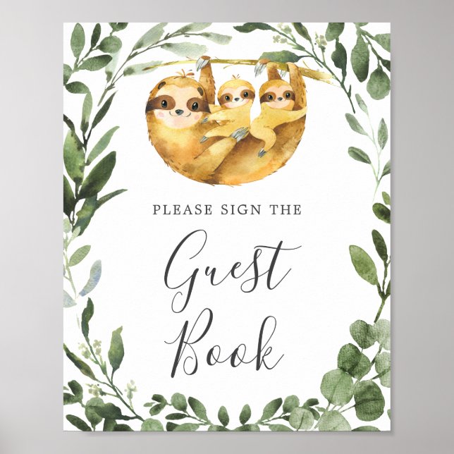 Twins Sloth Baby Shower Guestbook Sign (Front)
